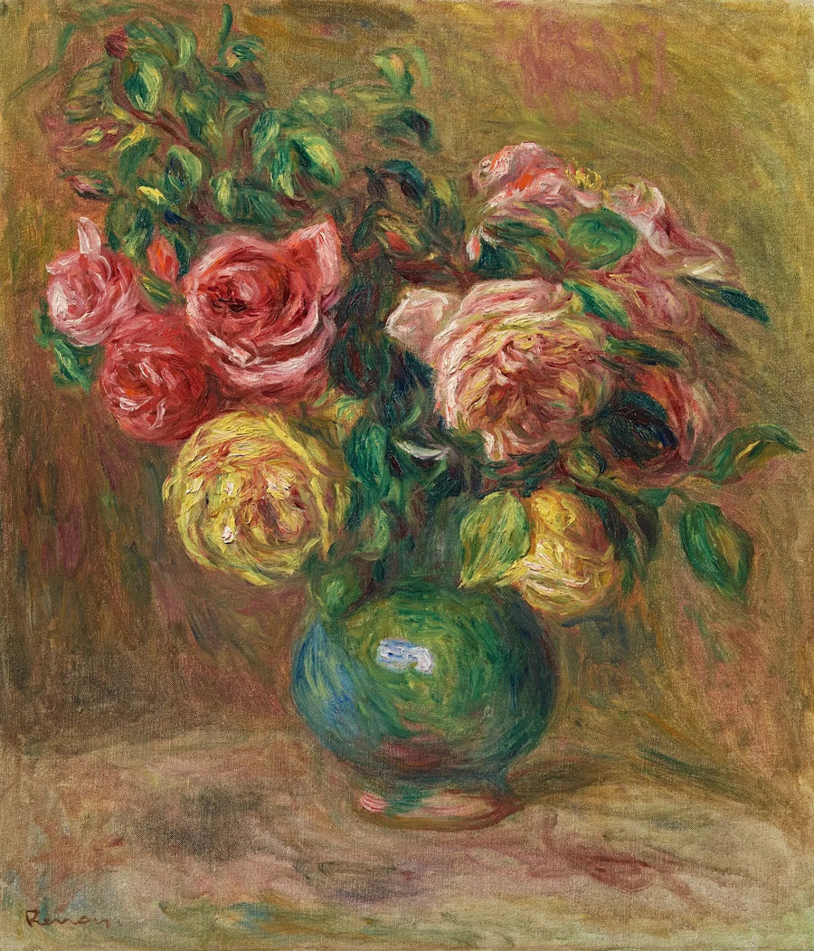 Yeşil bir vazoda güller - Pierre-Auguste Renoir