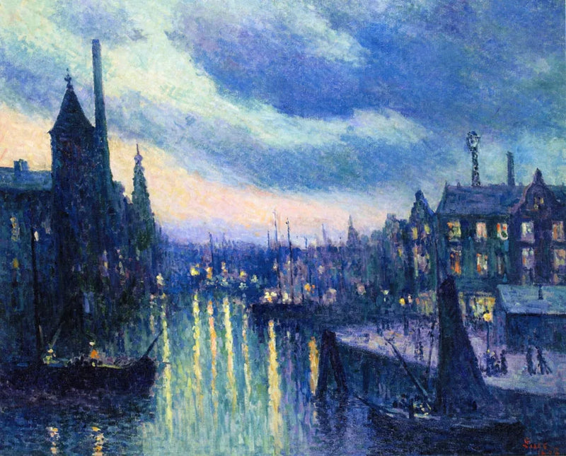 Rotterdam, gece efekti (La Schie) - Maximilien Luce