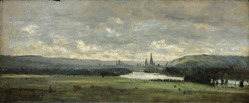 Rouen, ön planda Seine'nin panoramik bir manzarası - Jean-Baptiste Camille Corot