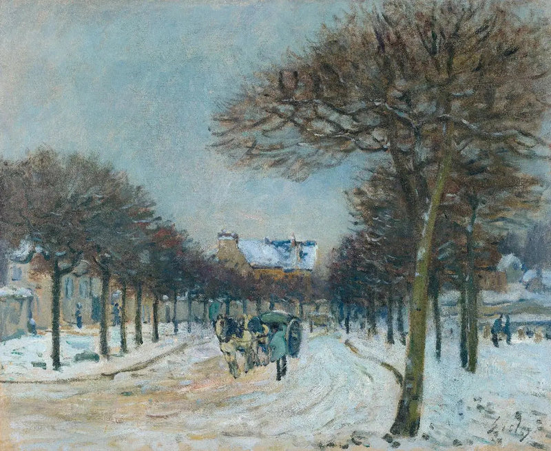 Marly-le-Roi Abreuvoir'u Çevreleyen Yol, Kar Zamanı - Alfred Sisley