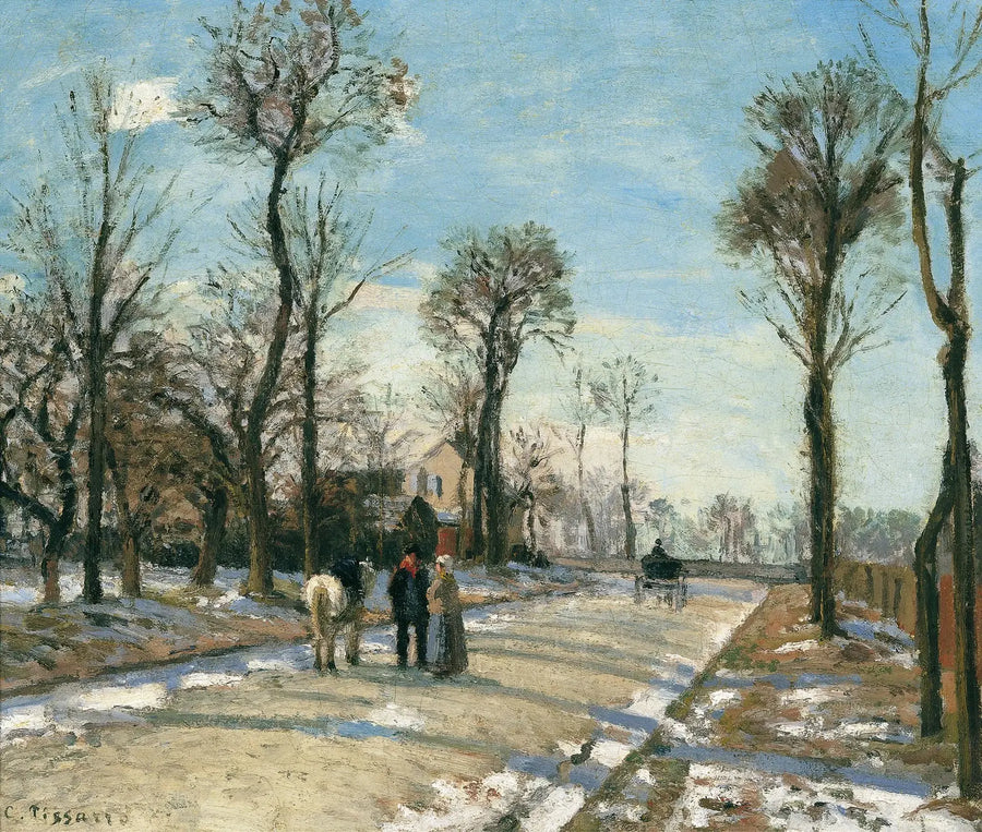 Versailles Yolu, Louveciennes, kış güneşi ve kar - Camille Pissarro
