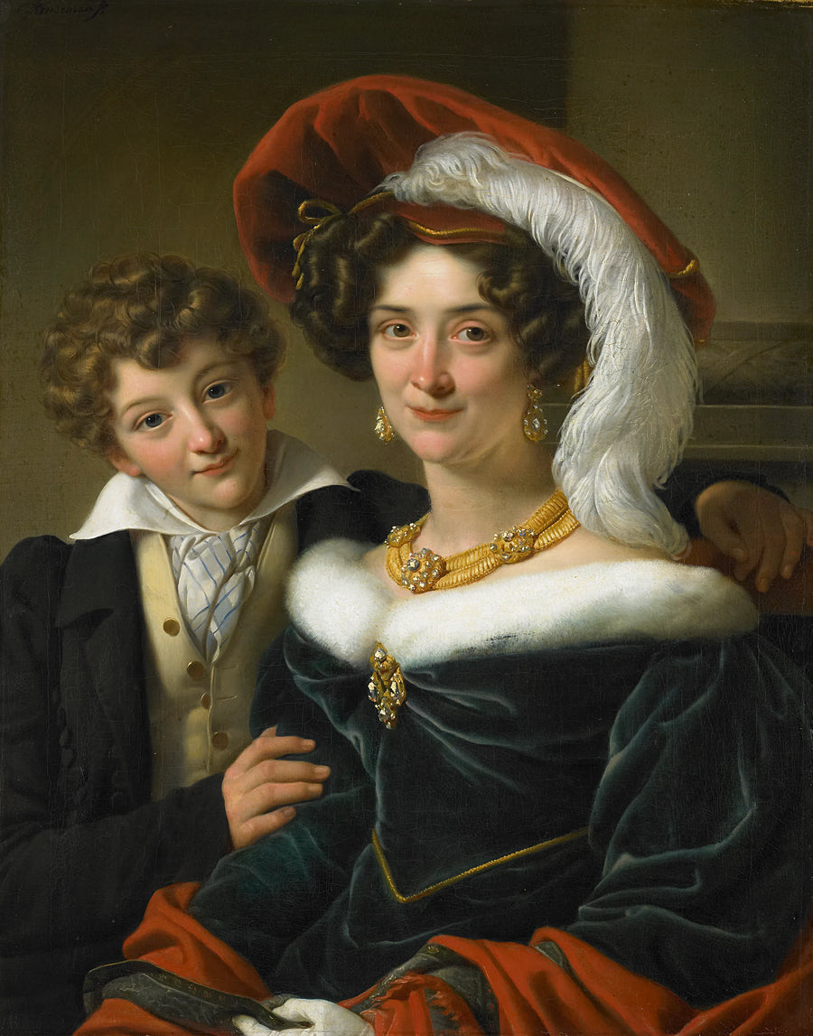Rudolphina Wilhelmina Elizabeth de Sturler (1798-1873). Deuxième épouse du comte Johannes van den Bosch avec leur fils Richard Leeuwenhart - Cornelis Kruseman
