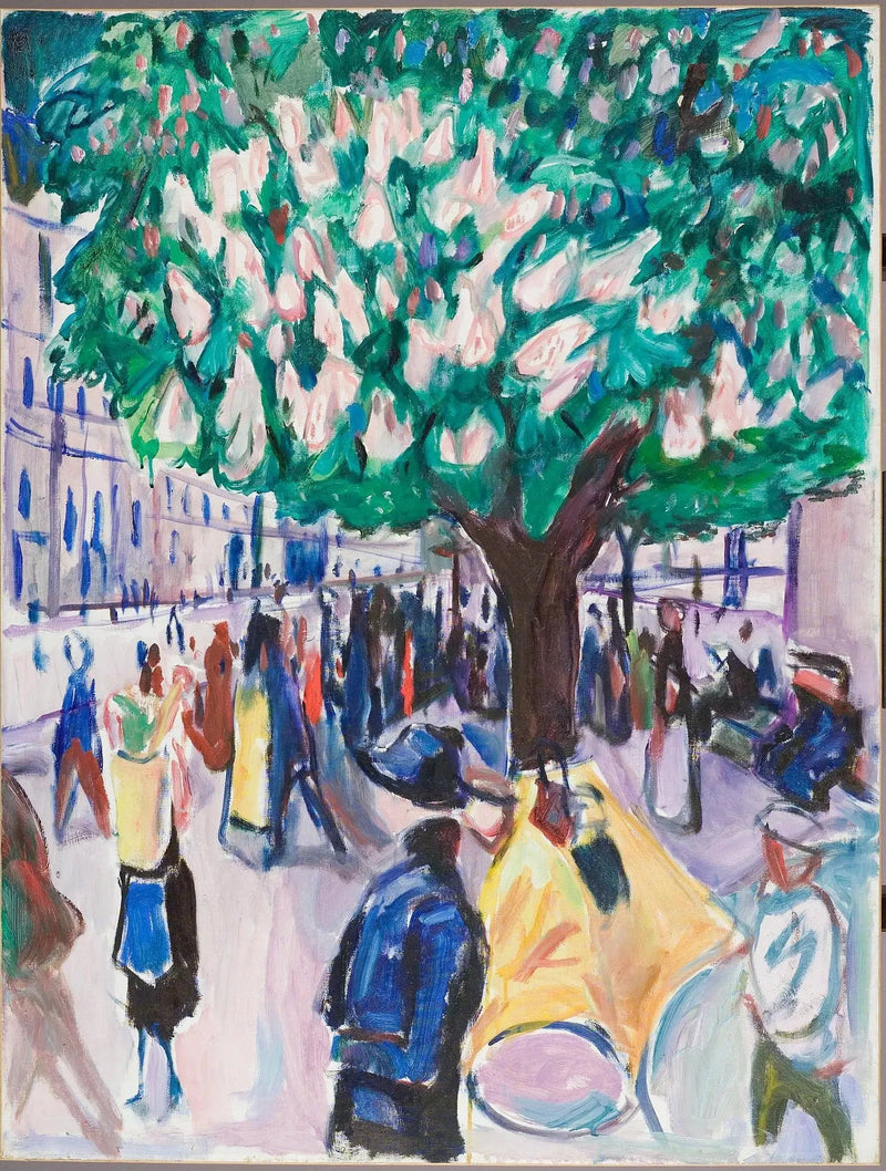 çiçek açmış kestane ağacı ile sokak - Edvard Munch