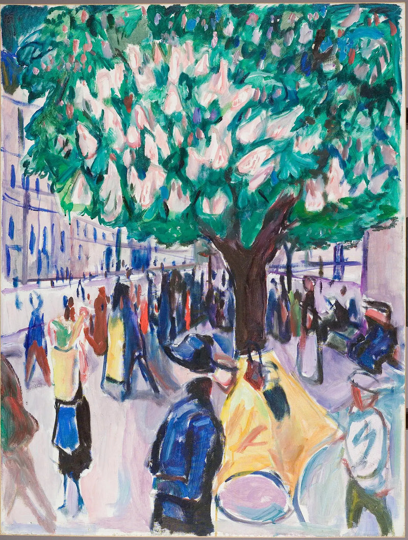 çiçek açmış kestane ağacı ile sokak - Edvard Munch