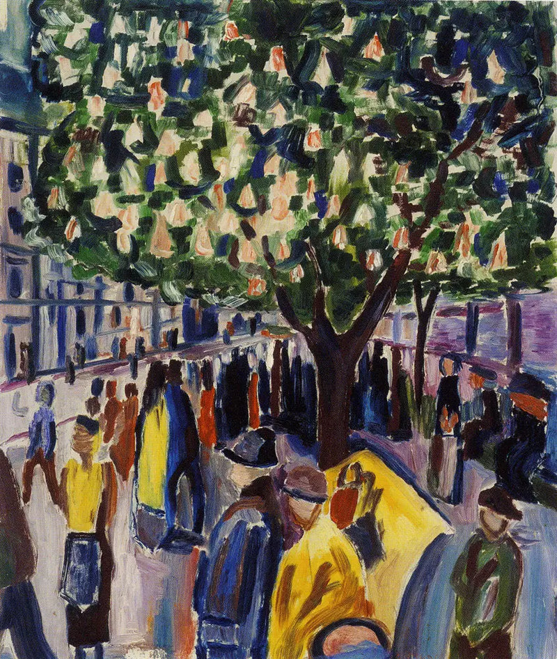 çiçek açmış kestane ağacı ile sokak - Edvard Munch