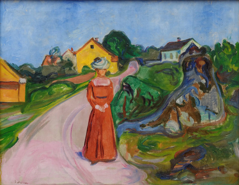 Åsgårdstrand Caddesi ve Kırmızı Elbiseli Kadın - Edvard Munch