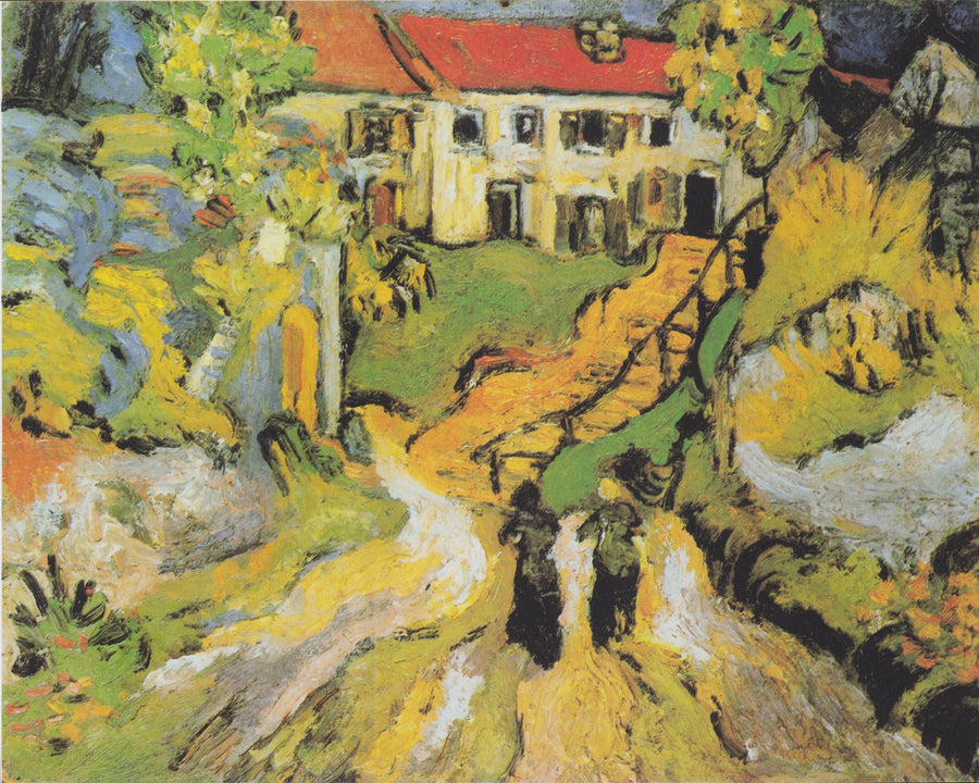Auvers'te iki figürlü köy sokağı ve merdivenler - Vincent van Gogh