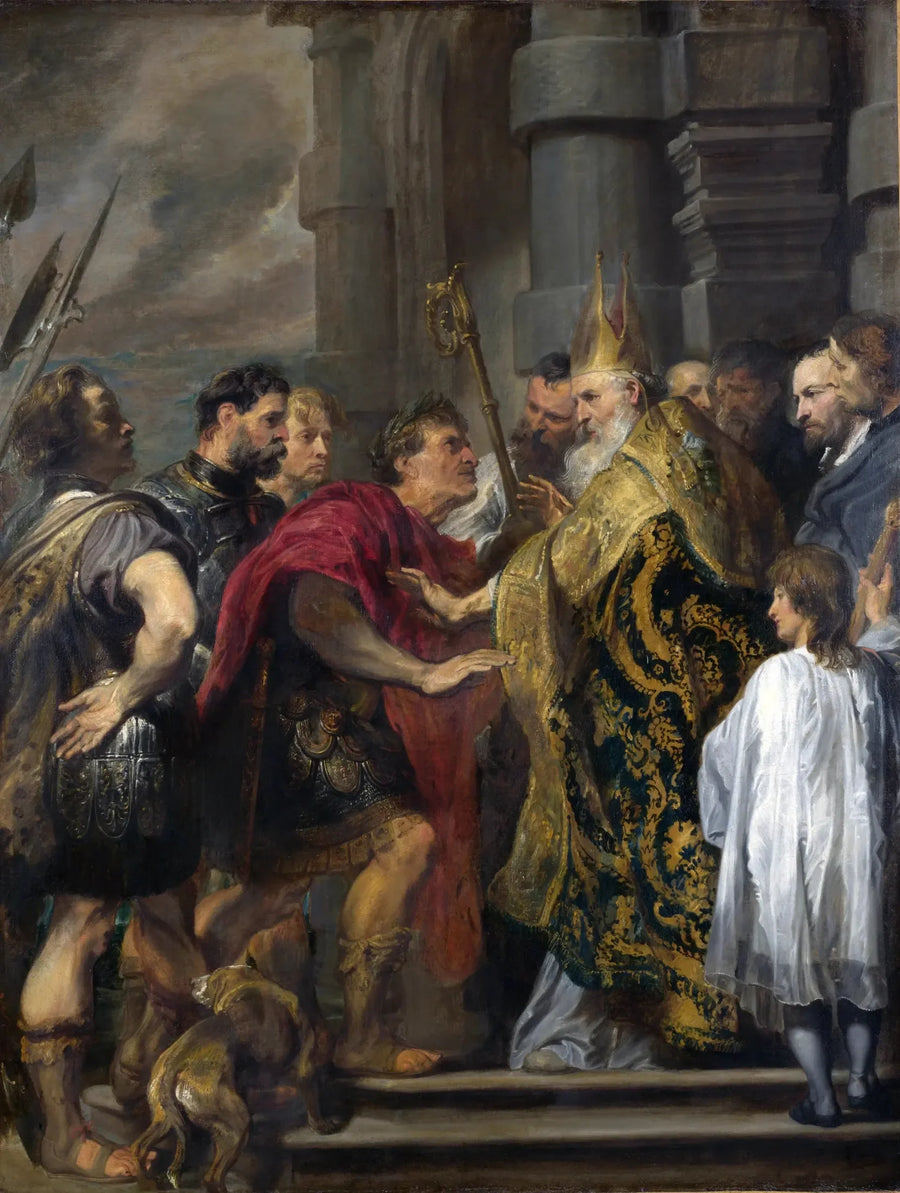 Saint Ambroise, Théodose'un kilisesine girişini reddeder - Antoine van Dyck