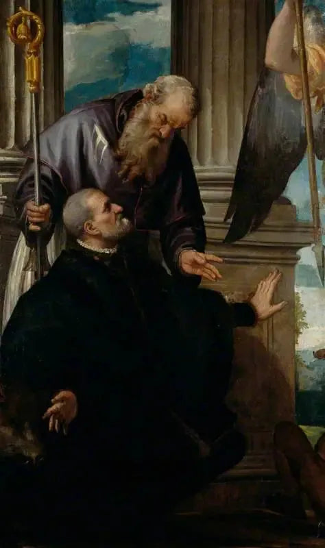 Saint Antoine Abbé, diz çökerek bağışçıya koruyucu olan - Paul Véronèse