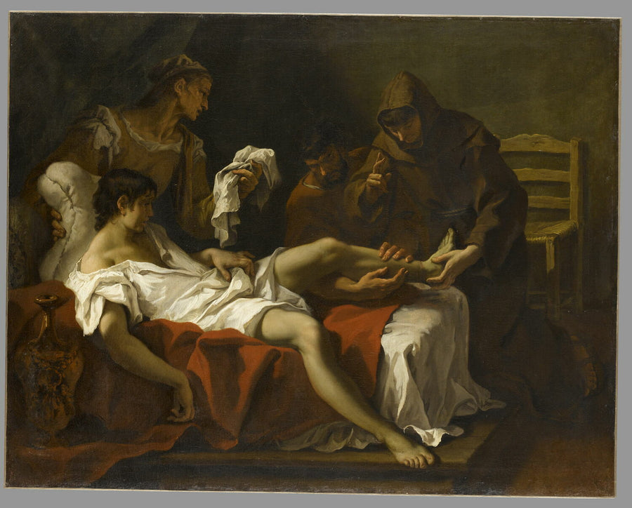 Padova Saint Antoine, annesini cezalandırmak için ayağını kesen genç bir adamı iyileştiriyor - Sebastiano Ricci