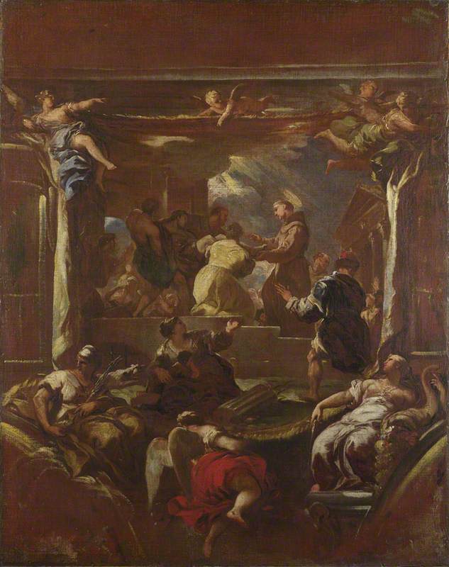 Saint Antoine de Padoue bir adamın ayaklarını restore ediyor - Luca Giordano