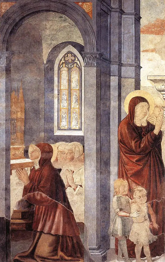 Aziz Augustinus annesini terk ediyor (sahne 3, doğu duvarı) - Benozzo Gozzoli