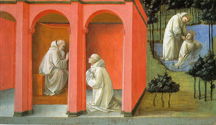 Saint Benedict Saint Maurus'u Saint Placidius'un Kurtarılmasına Görevlendiriyor - Fra Filippo Lippi