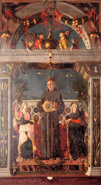 Saint Bernardin de Sienne ve iki melek (Mantegna) - Andrea Mantegna