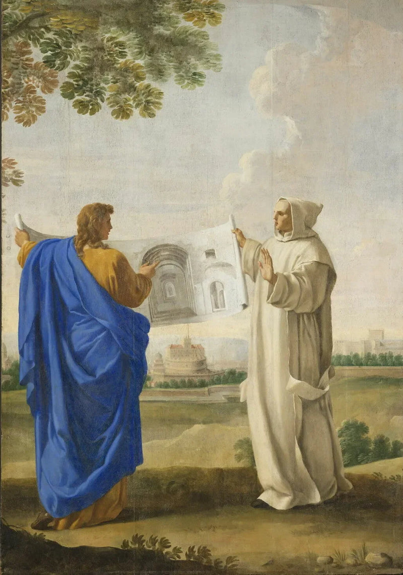 Saint Bruno, Roma'daki gelecekteki kartuşa yerleştirilecek olan Dioclétin termalinin bir çizimini inceliyor - Eustache Le Sueur