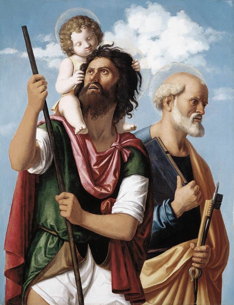 Saint Christophe ve Çocuk İsa ve Aziz Petrus - Cima da Conegliano