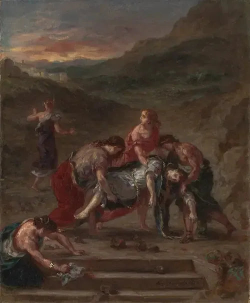 Saint Etienne, öğrencileri tarafından taşınıyor - Eugène Delacroix