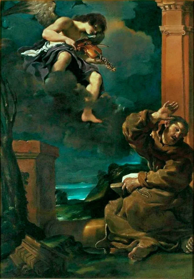 Guercino ile Müzik Yapan Bir Meleğin İçinde Çile Çeken Saint François