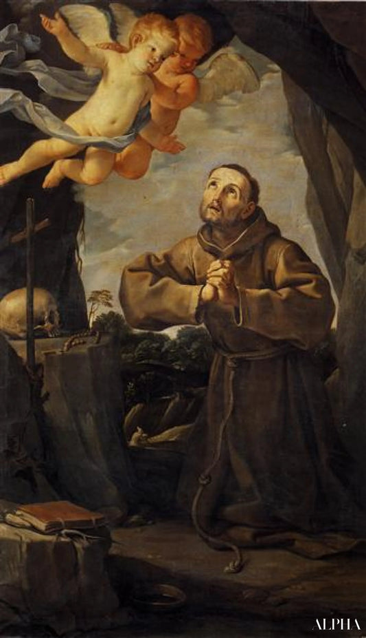Saint François en prière avec deux anges - Guido Reni Reproductions de tableaux à la peinture à l’huile