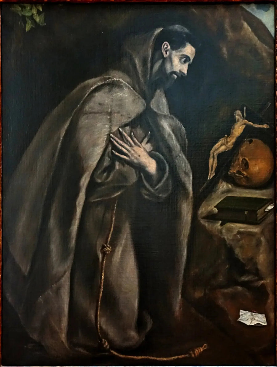 El Greco Saint François Dua Ederken Çarmıh Önünde