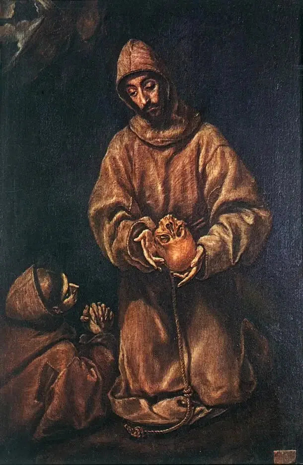 Saint François ve kardeş Léon ölüm üzerine meditasyon yaparken - El Greco