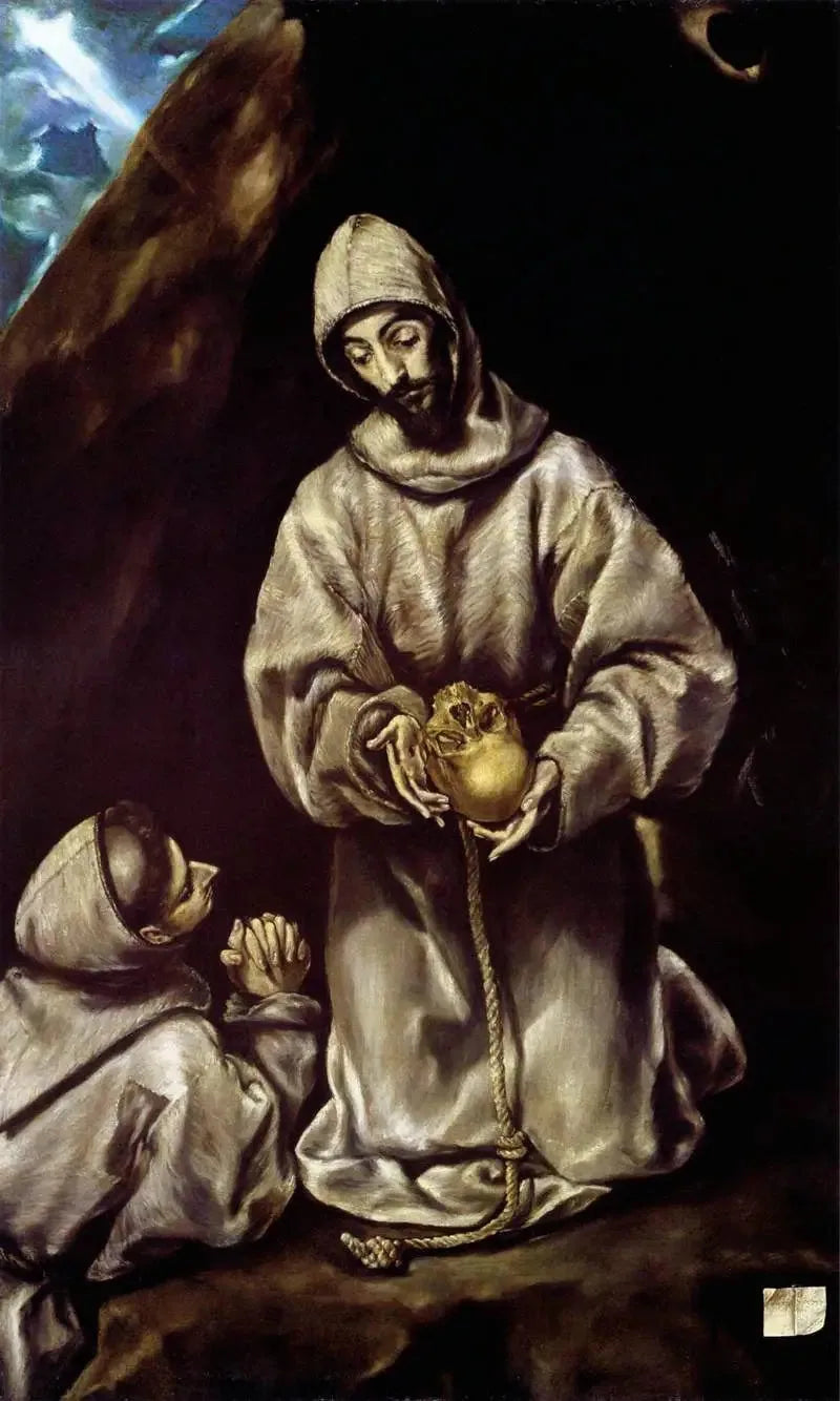 Saint François ve kardeş Léon ölüm üzerine meditasyon yaparken - El Greco