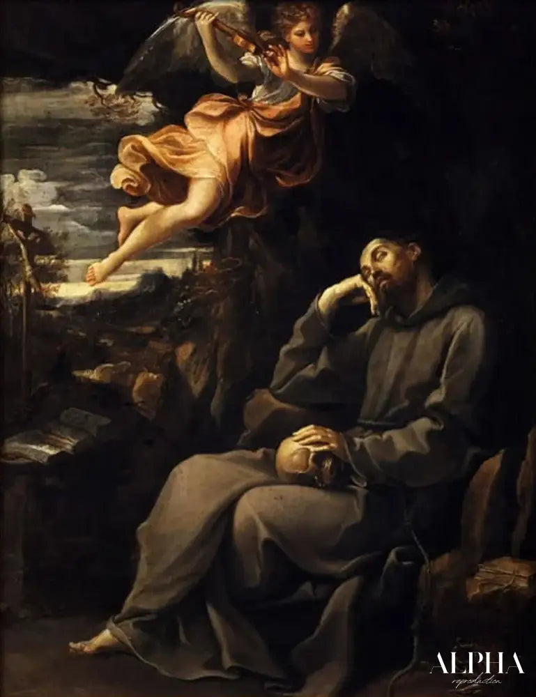 Saint François mort avec un ange musicien - Guido Reni Reproductions de tableaux à la peinture à l’huile