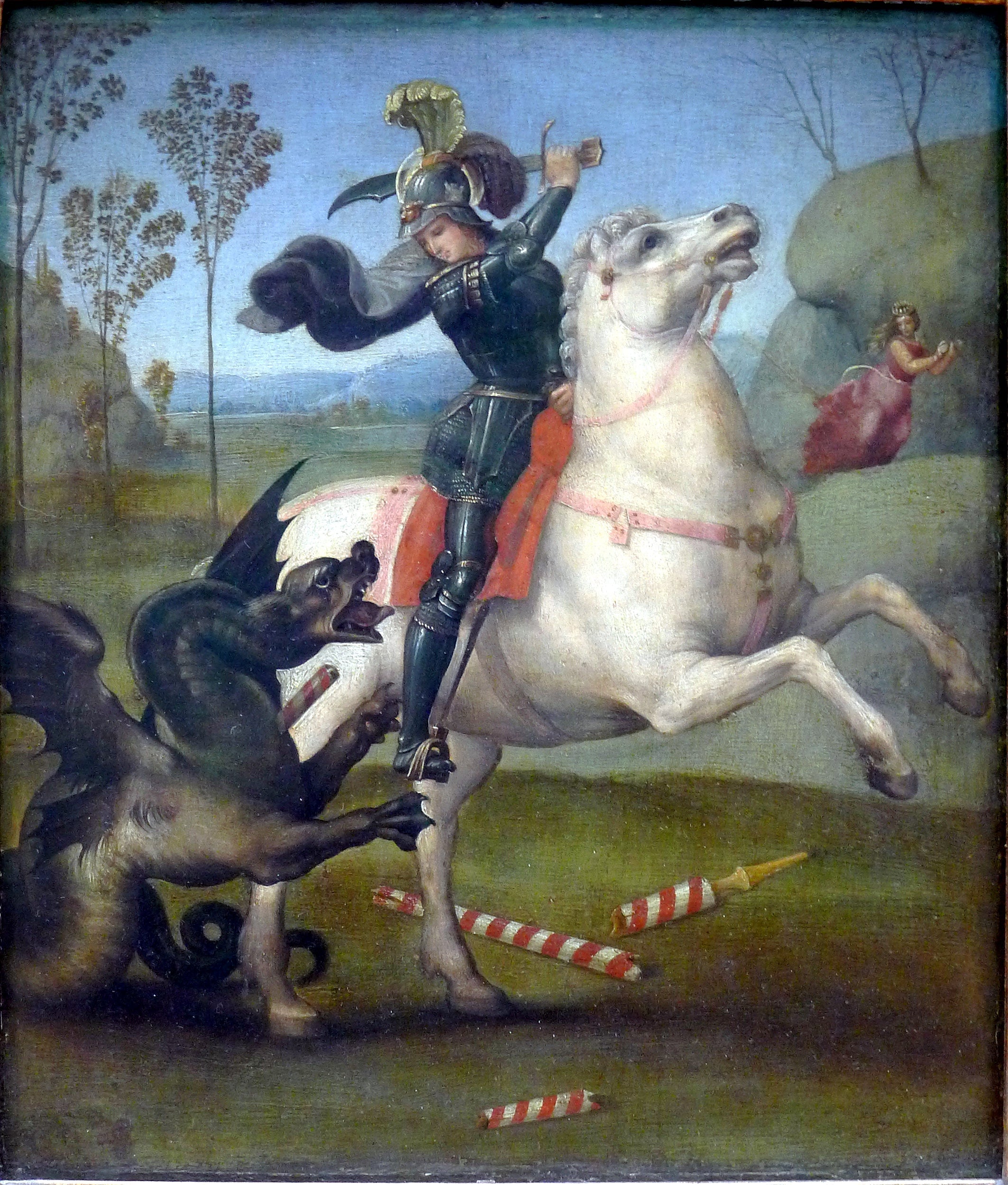 Reproduction du tableau « Saint Georges et le Dragon - Raphaël Sanzio » par Alpha Reproduction en peinture à l’huile