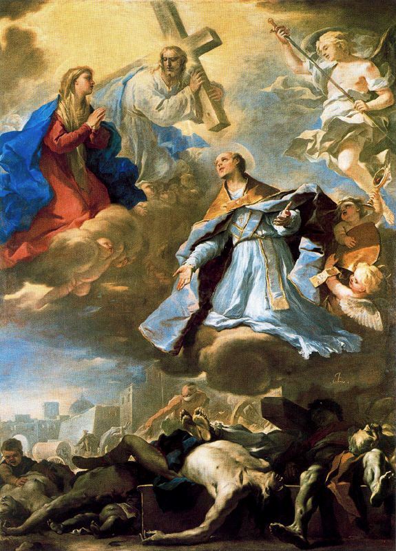 Saint Janvier, veba için Meryem Ana, İsa ve Ebedi Baba'ya aracılık eder. - Luca Giordano