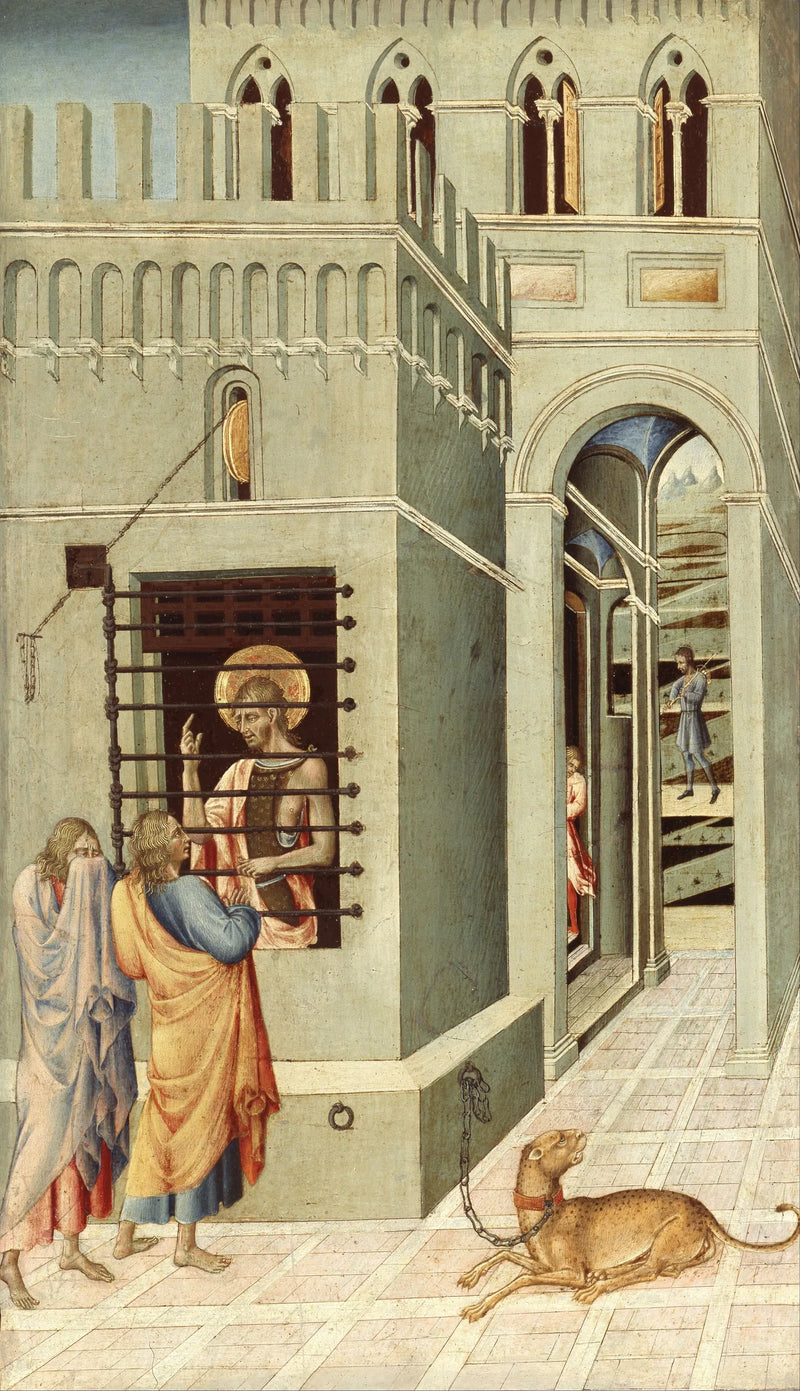 Saint Jean-Baptiste hapiste iki öğrencisini ziyaret ediyor - Giovanni di Paolo