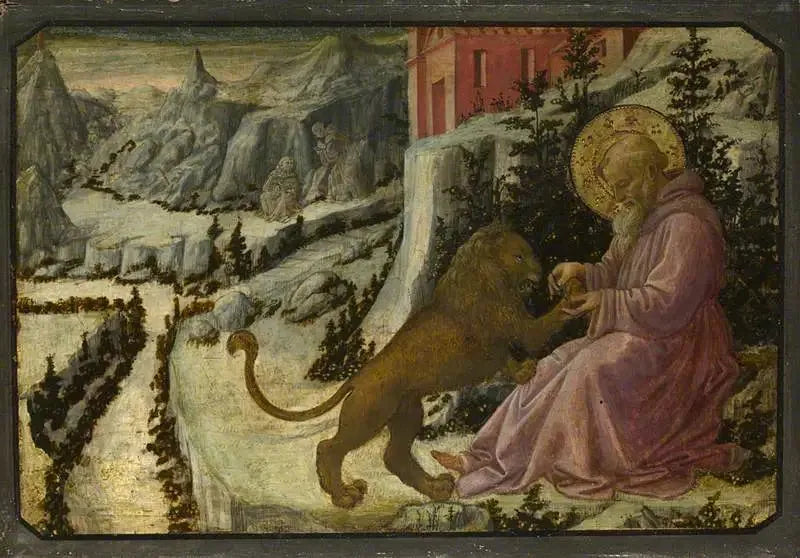 Aziz Jerome ve Aslan: Predella Paneli - Fra Filippo Lippi