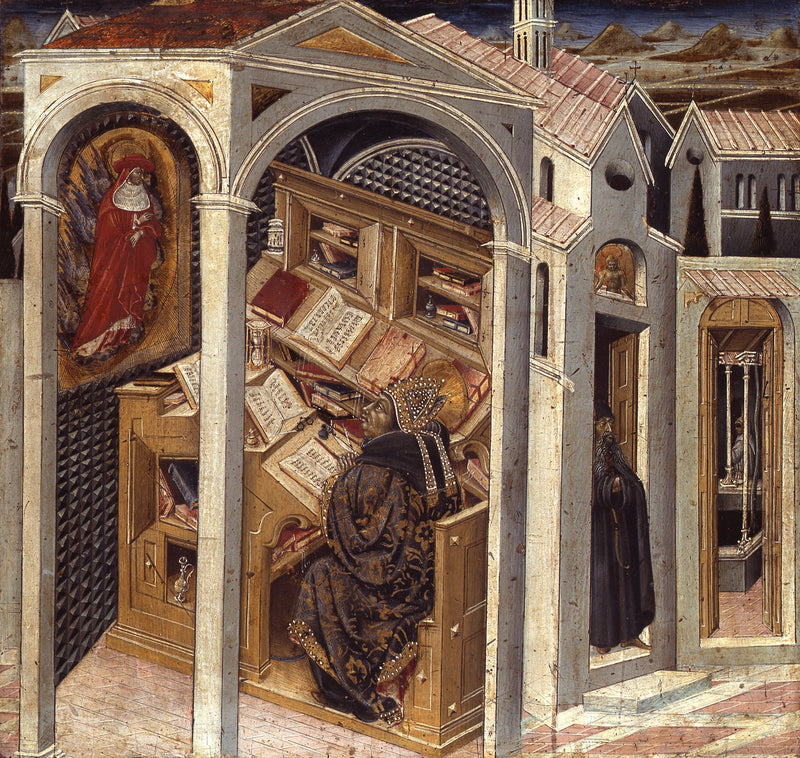 Aziz Jerome'un Aziz Augustin'e görünmesi.jpg - Giovanni di Paolo