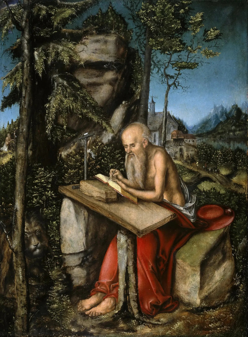 Saint Jérôme Manzaralı Kayalık Peyzaj - Lucas Cranach the Elder