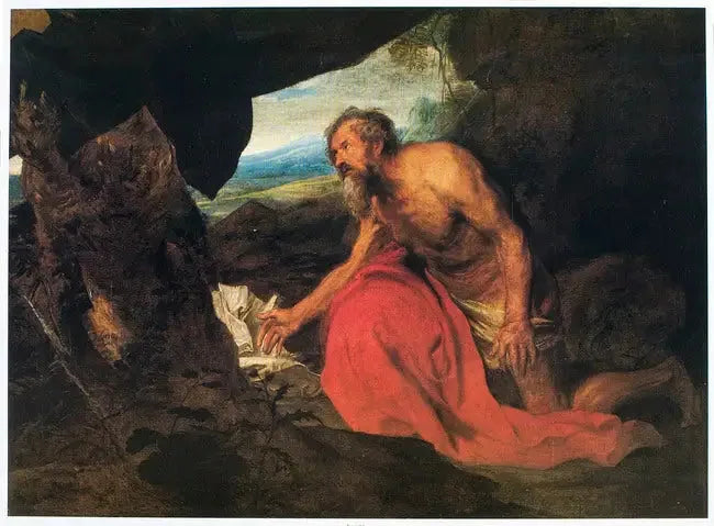 Aziz Jerome bir peyzajda münzevi olarak, okuyor - Antoine van Dyck