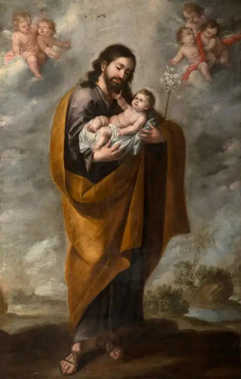 Saint Joseph ve Çocuk Kurtarıcı (Bulutlardaki Melekler) - Bartolomé Esteban Murillo