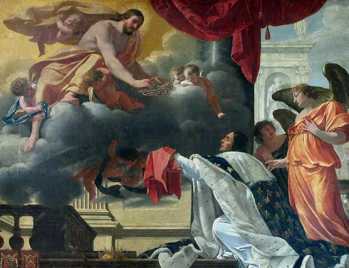 İsa'nın elinden dikenli taç alan Saint Louis - Simon Vouet