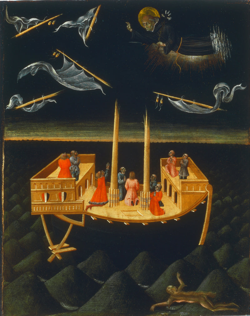 Saint Nicolas de Tolentino bir gemi kazazedesini kurtarırken - Giovanni di Paolo