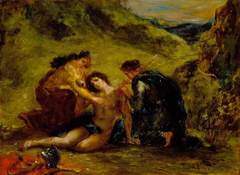 Aziz İrene ve bir refakatçi ile Aziz Sebastian - Eugène Delacroix