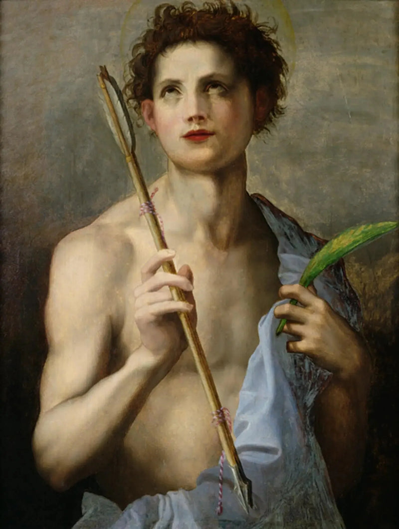 Saint-Sébastien kiracı iki ok ve şehitlik palması - Andrea del Sarto