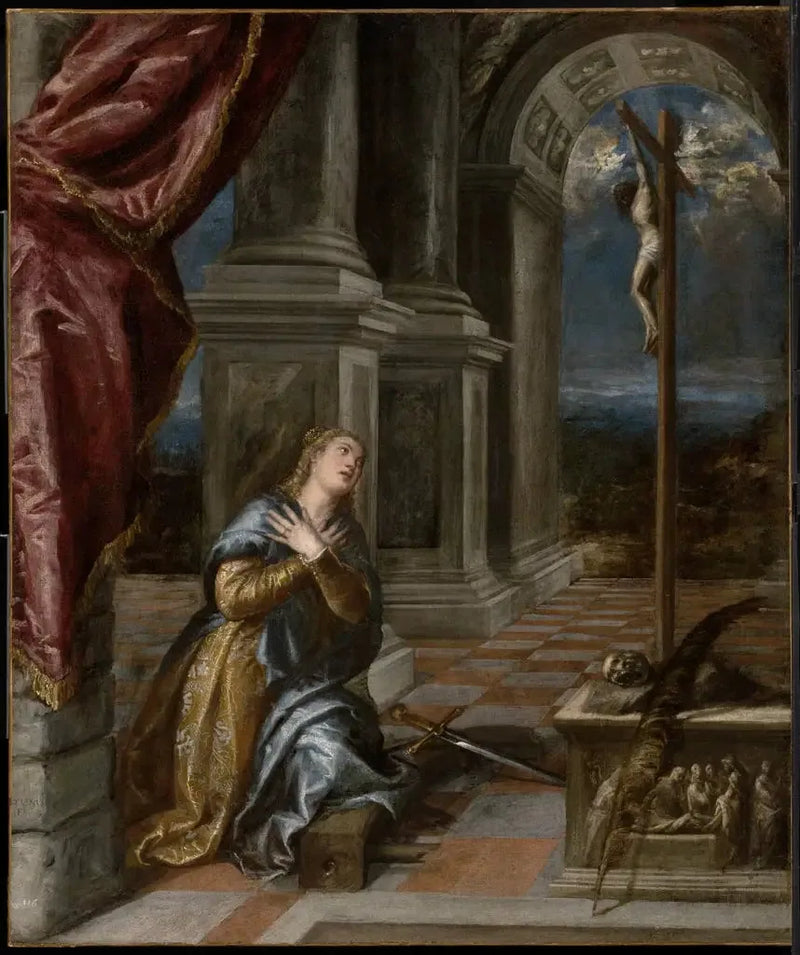 Aziz Catherine Aleksandralı dua ederken - Titian