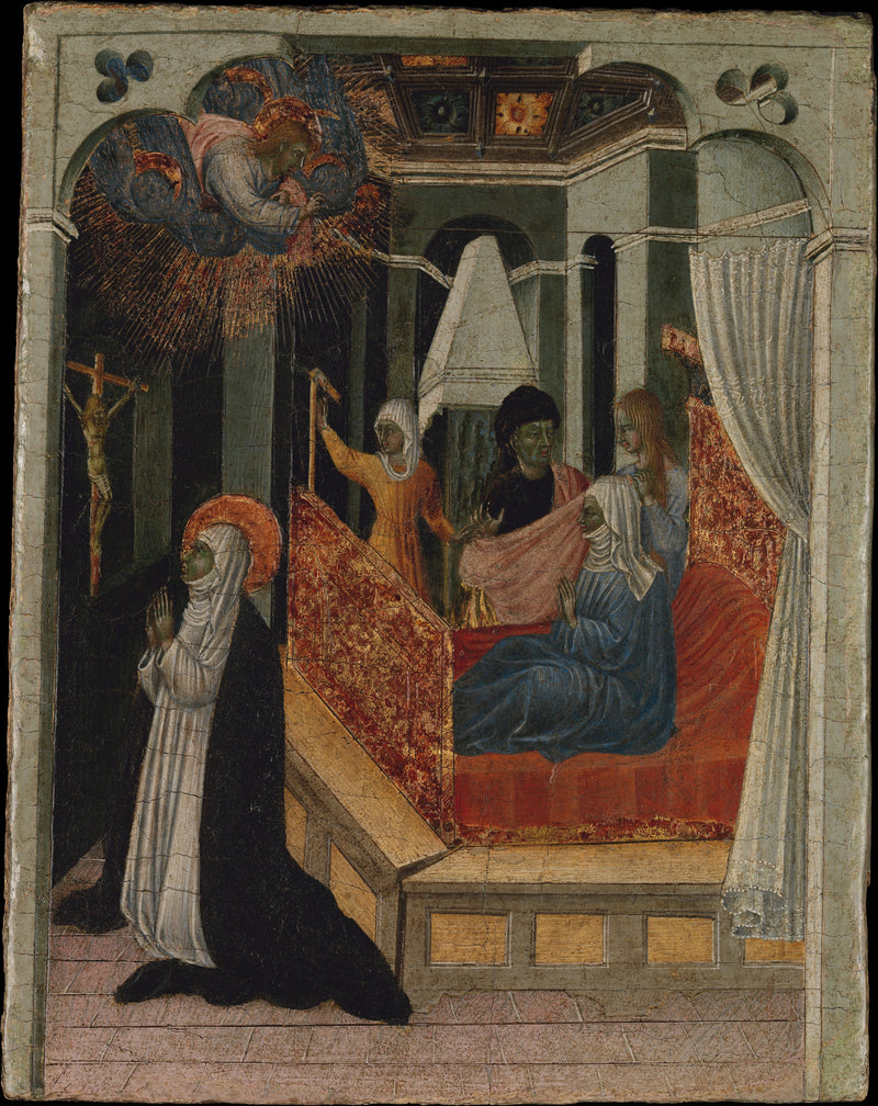Azize Catherine de Sienne'nin Mesih'ten annesini diriltmesini dilemesi - Giovanni di Paolo