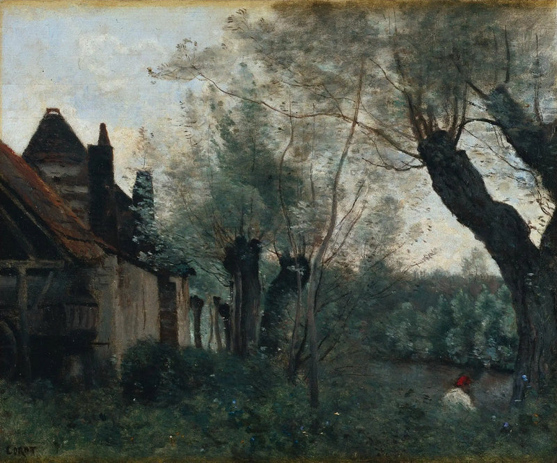 Sainte-Catherine-lez-Arras, söğütler ve kulübeler - Jean-Baptiste Camille Corot