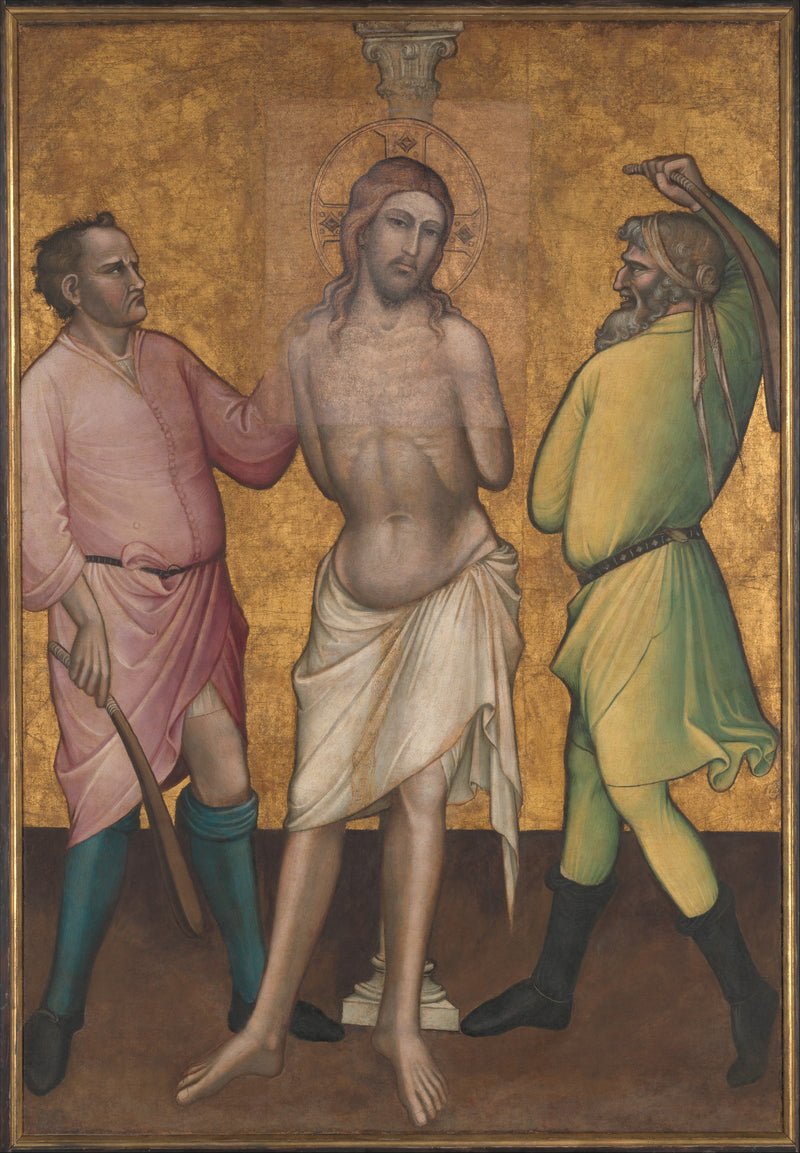 Meryem Ana Magdalene haçı tutarken; (tersinde) Kırbaçlama - Spinello Aretino