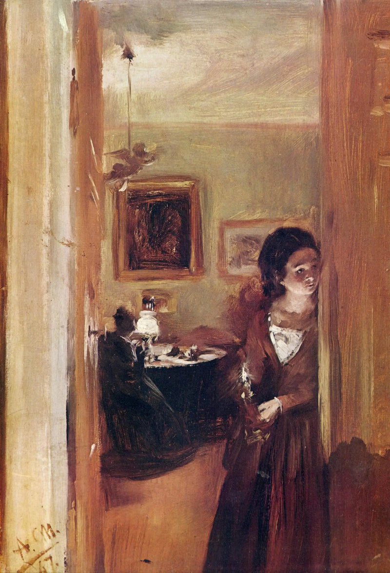 Sanatçının kız kardeşiyle salon - Adolph von Menzel