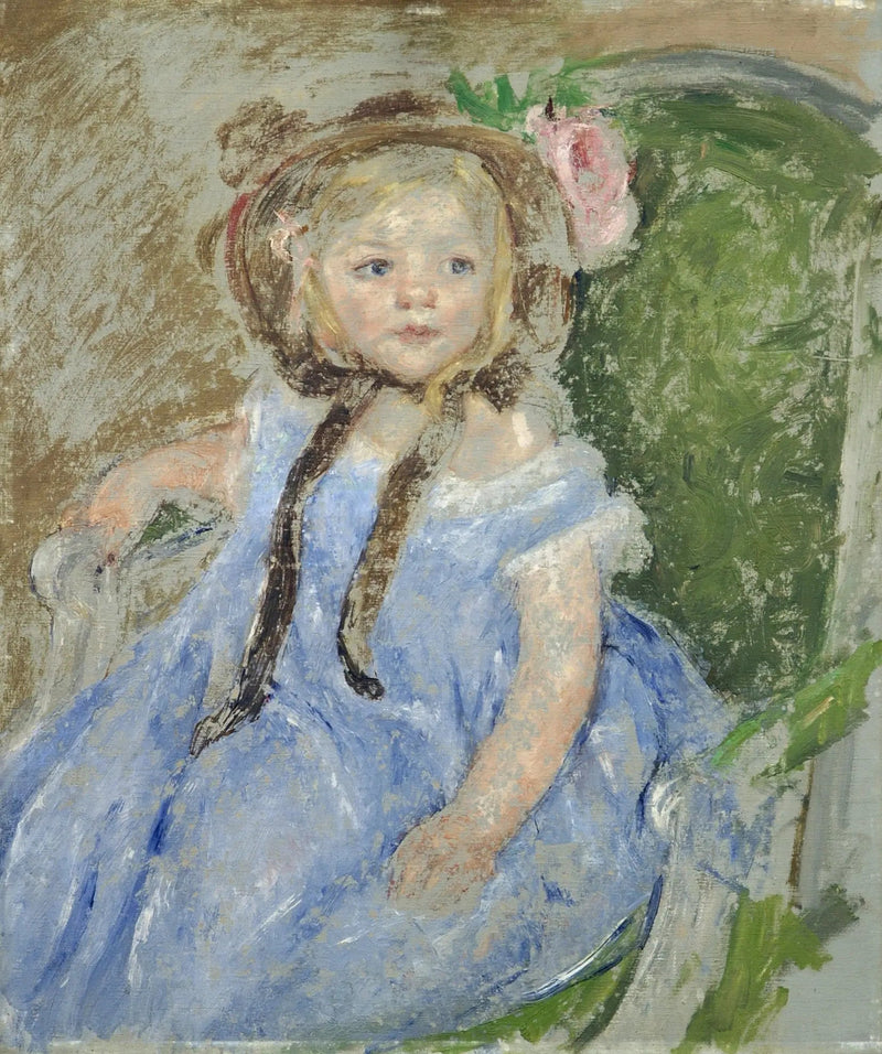 Koyu bir şapka takan Sara, sağ eliyle bir sandalyenin koluna yaslanmış - Mary Cassatt