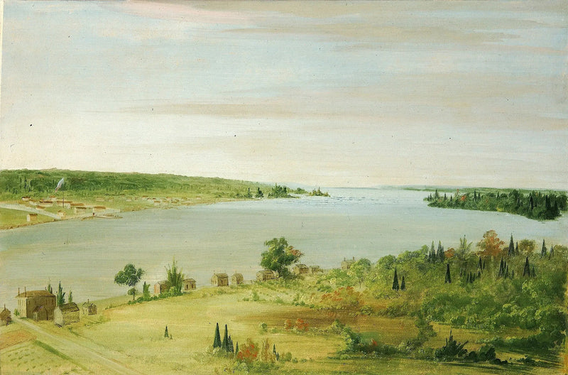 Sault Ste. Marie, uzakta Amerikan garnizonunu gösteriyor - George Catlin
