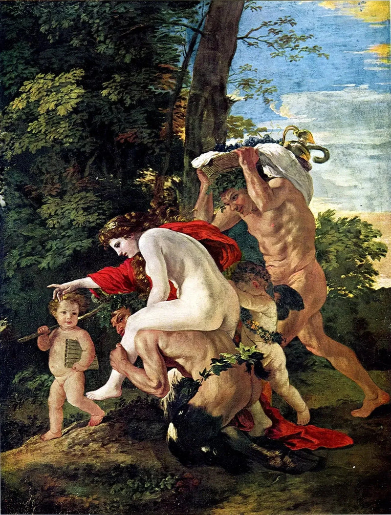 Bacchic sahne veya Satyr üzerinde binen Nymphe - Nicolas Poussin