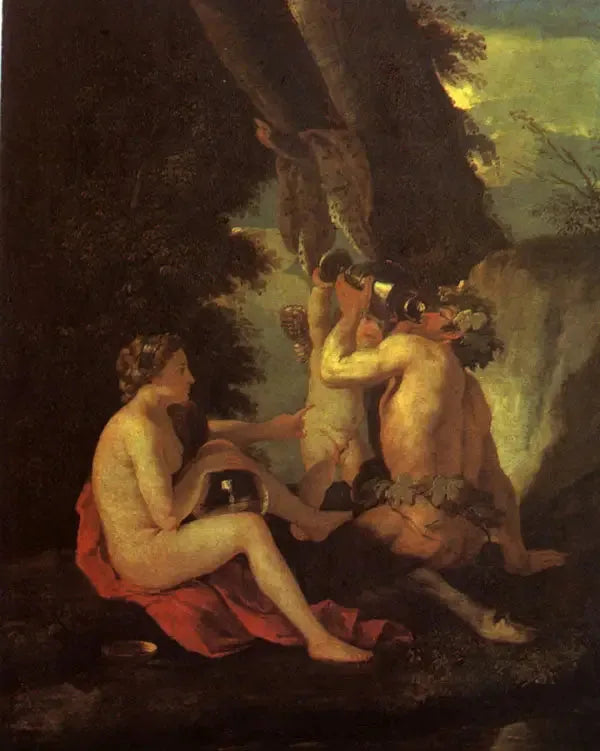 Bach sahnesi veya Nymphe ve Satyr içen - Nicolas Poussin