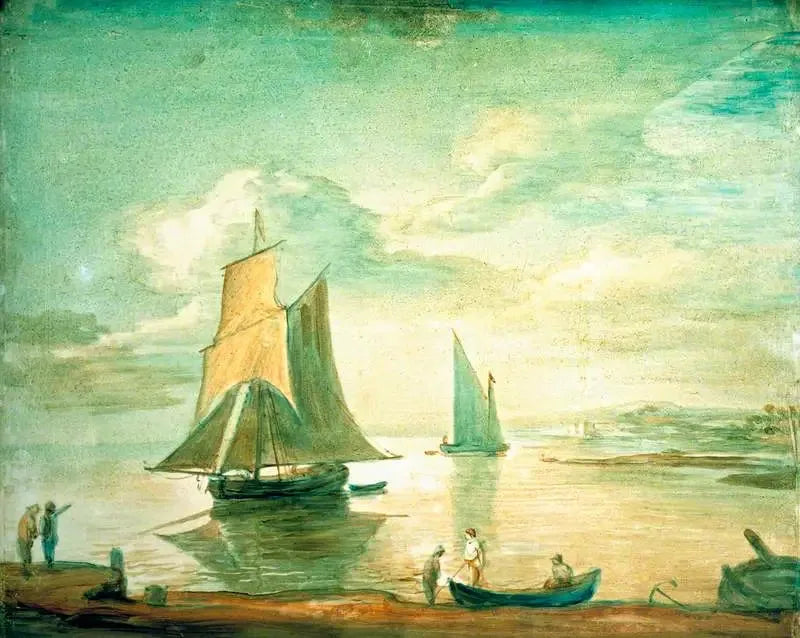 Kıyı Manzarası, Yelkenli ve Kılavuzlu Tekneler ile Sahildeki Figürler - Thomas Gainsborough