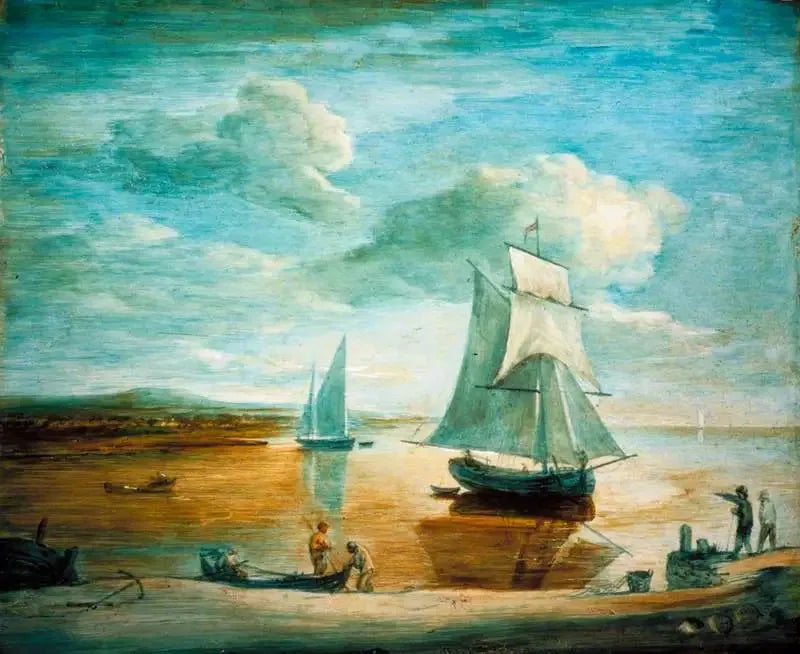Thomas Gainsborough ile Kıyı Manzarası, Yelkenli ve Kılavuzlu Tekneler ile Kıyıda İnsanlar